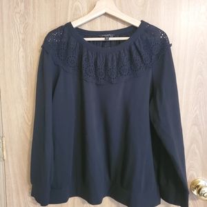 Banana Republic Factory, Lace Collar Pullover Sweatshirt in Black